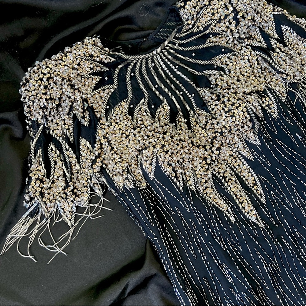 Vintage beaded evening dress silk Oleg Cassini